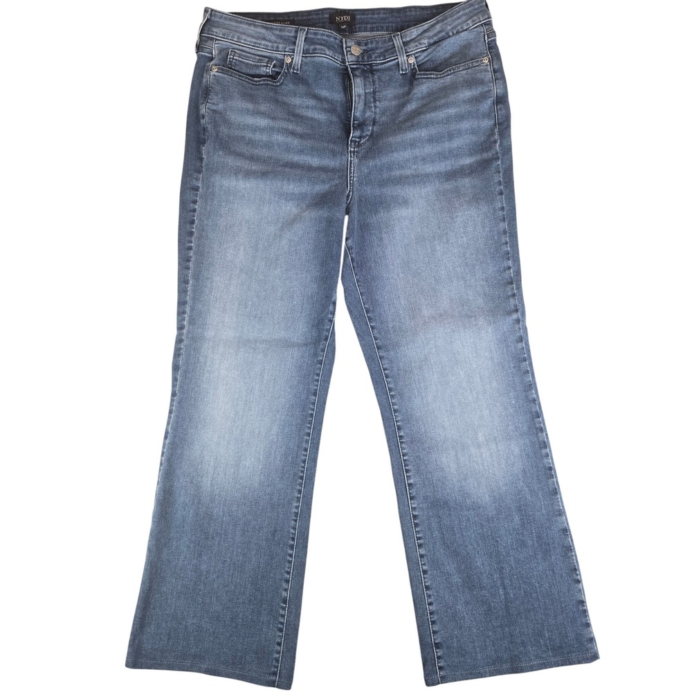NYDJ High Rise Flare Women 14P Blue Crop Stretch Denim Retro Cozy Outdoor Casual